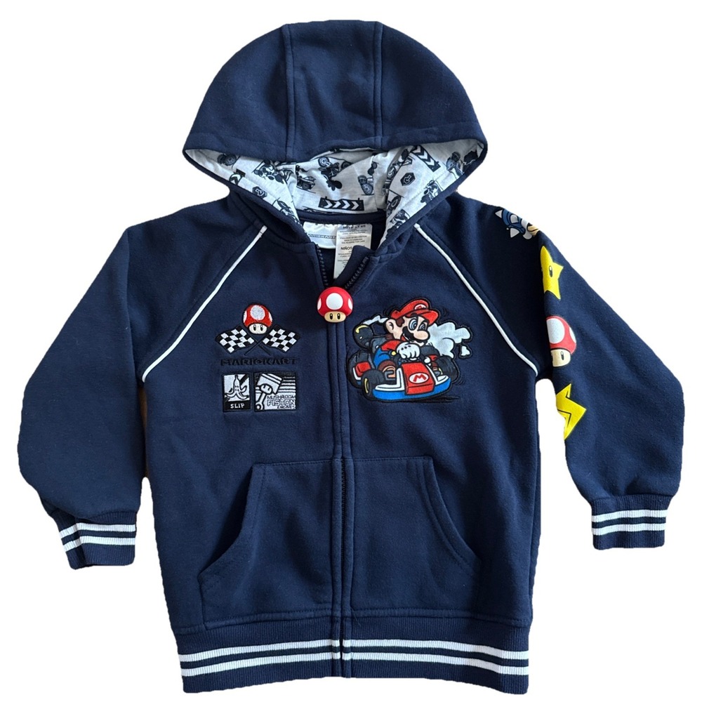 Mario Kart Boy's 4/5 Full Zip Fleece Jacket with Character Zip Slider EUC